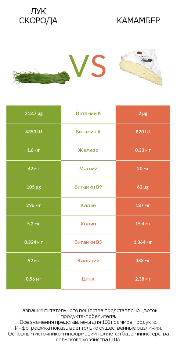 Лук скорода vs Камамбер infographic