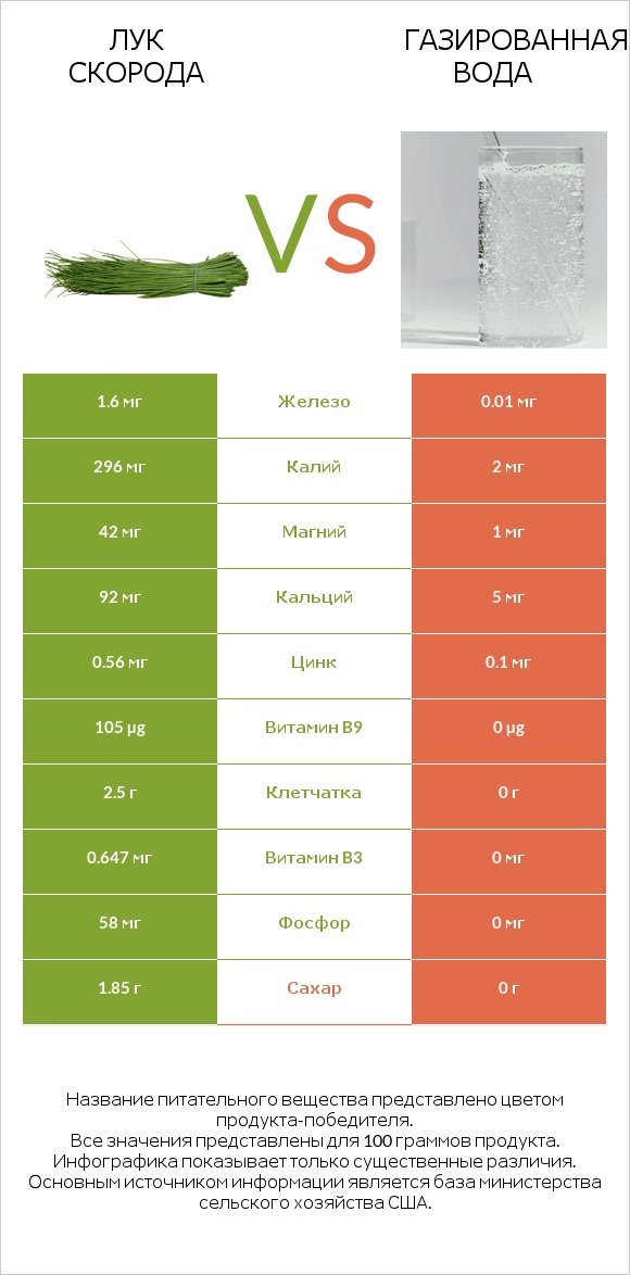 Лук скорода vs Газированная вода infographic