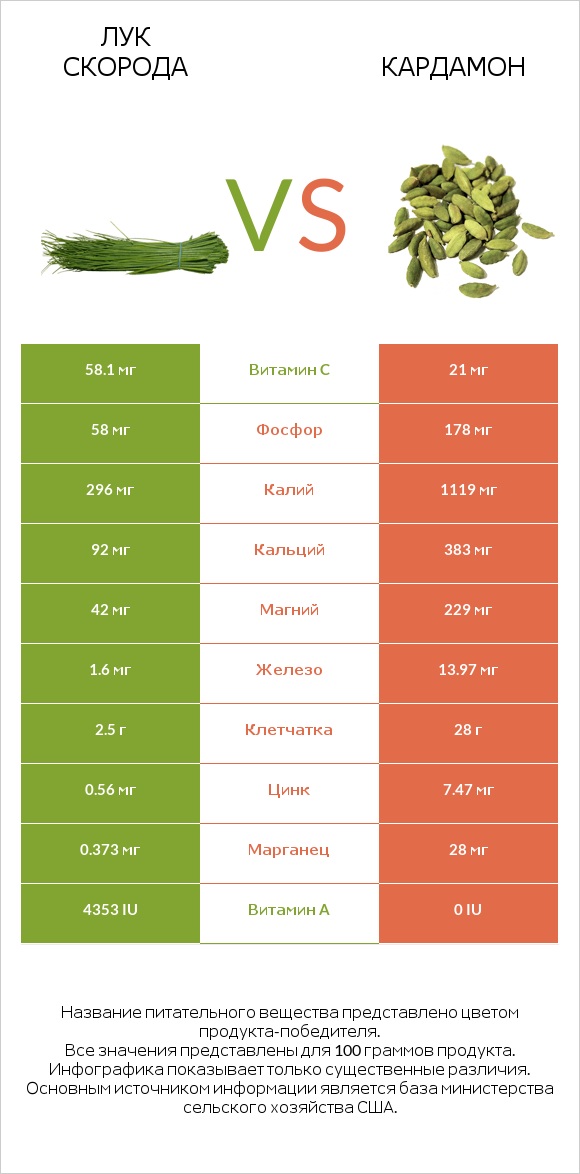 Лук скорода vs Кардамон infographic