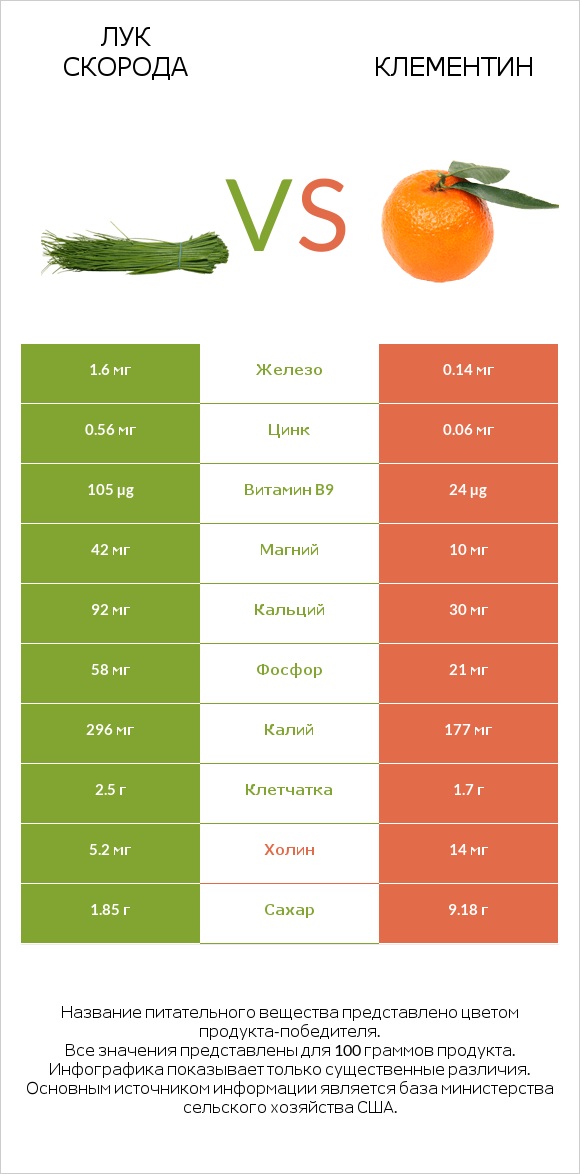 Лук скорода vs Клементин infographic