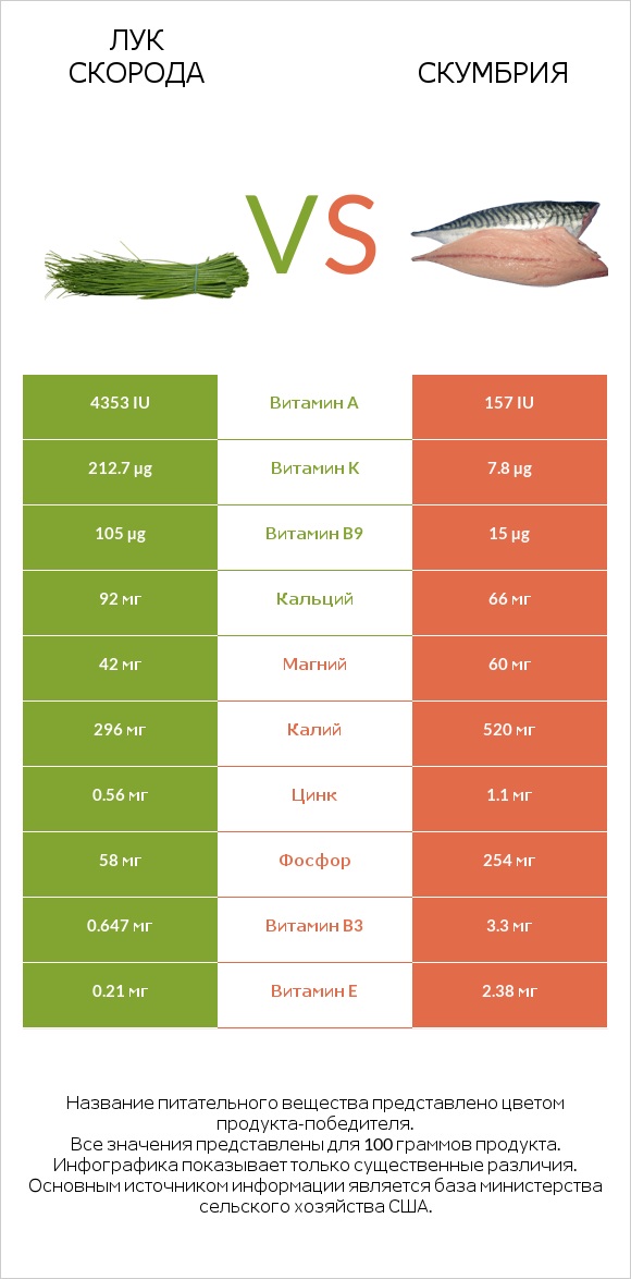 Лук скорода vs Скумбрия infographic