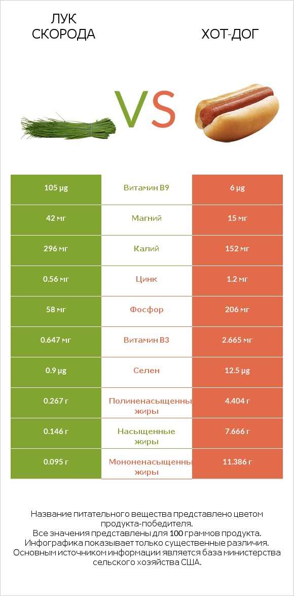 Лук скорода vs Хот-дог infographic