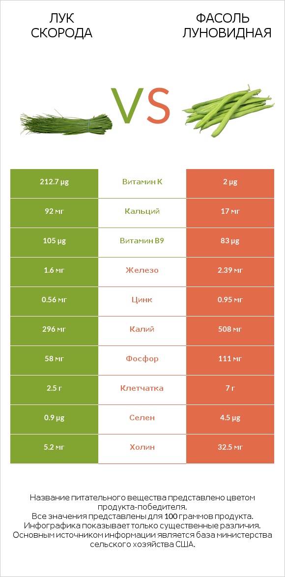 Лук скорода vs Фасоль луновидная infographic