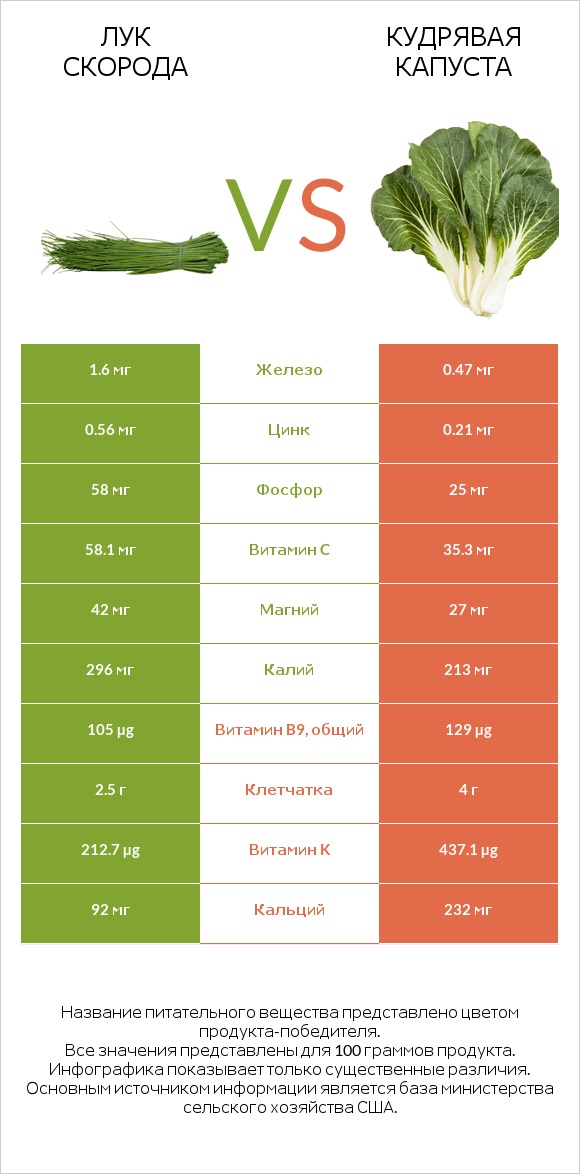 Лук скорода vs Кудрявая капуста infographic