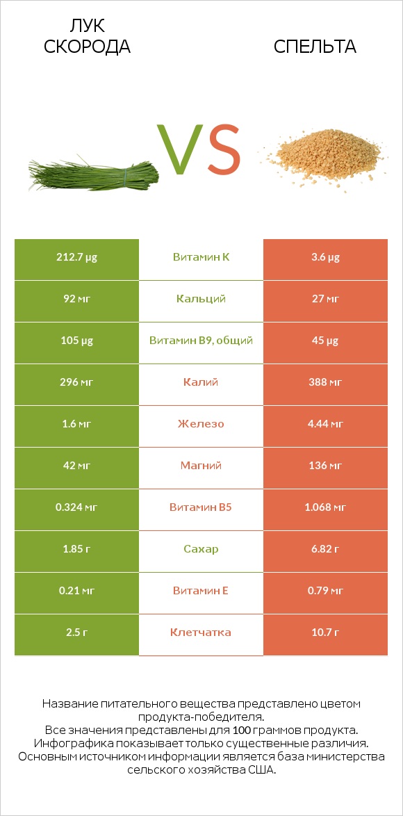 Лук скорода vs Спельта infographic