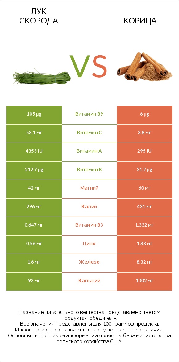 Лук скорода vs Корица infographic