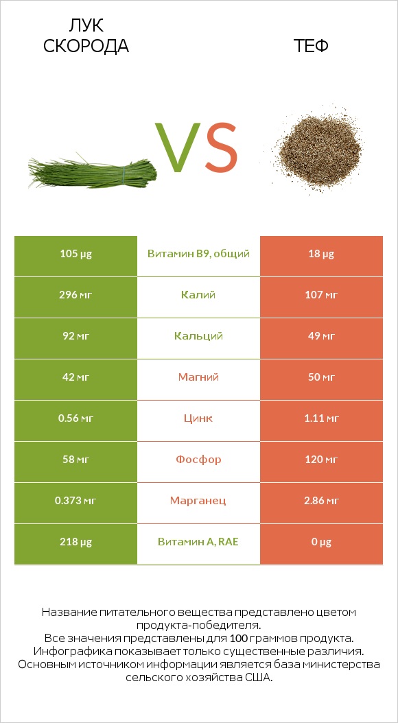 Лук скорода vs Теф infographic