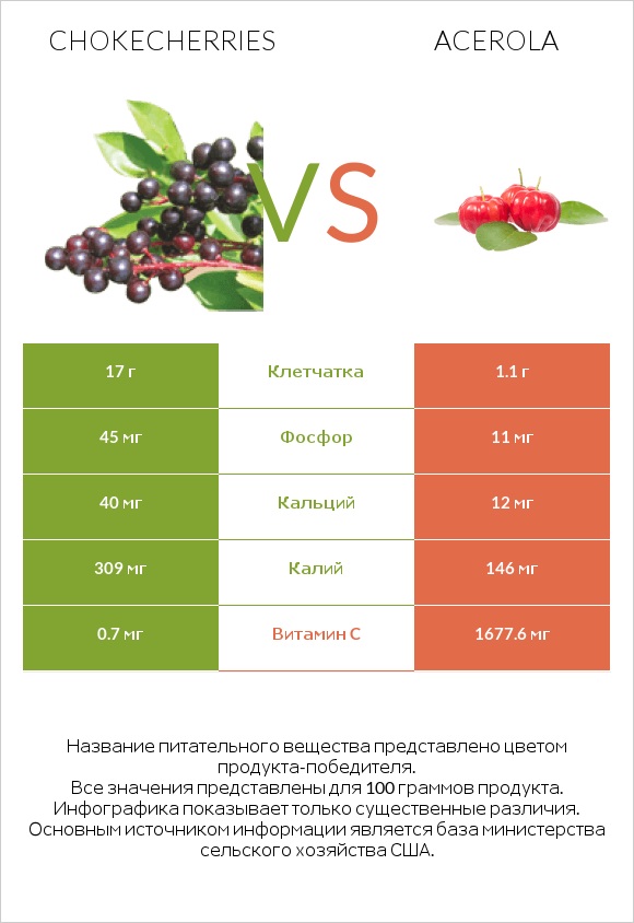 Chokecherries vs Acerola infographic