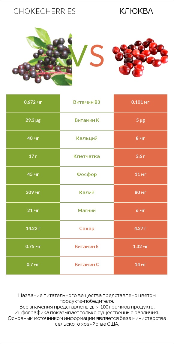 Chokecherries vs Клюква infographic