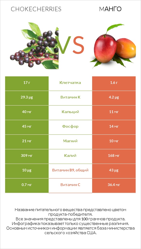 Chokecherries vs Mанго infographic
