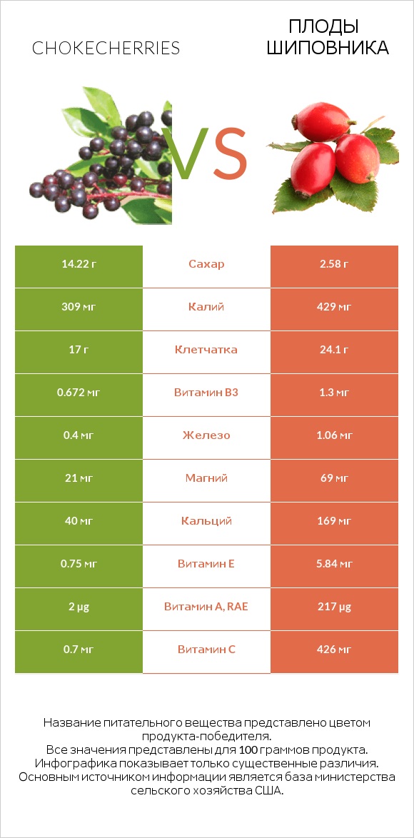 Chokecherries vs Плоды шиповника infographic