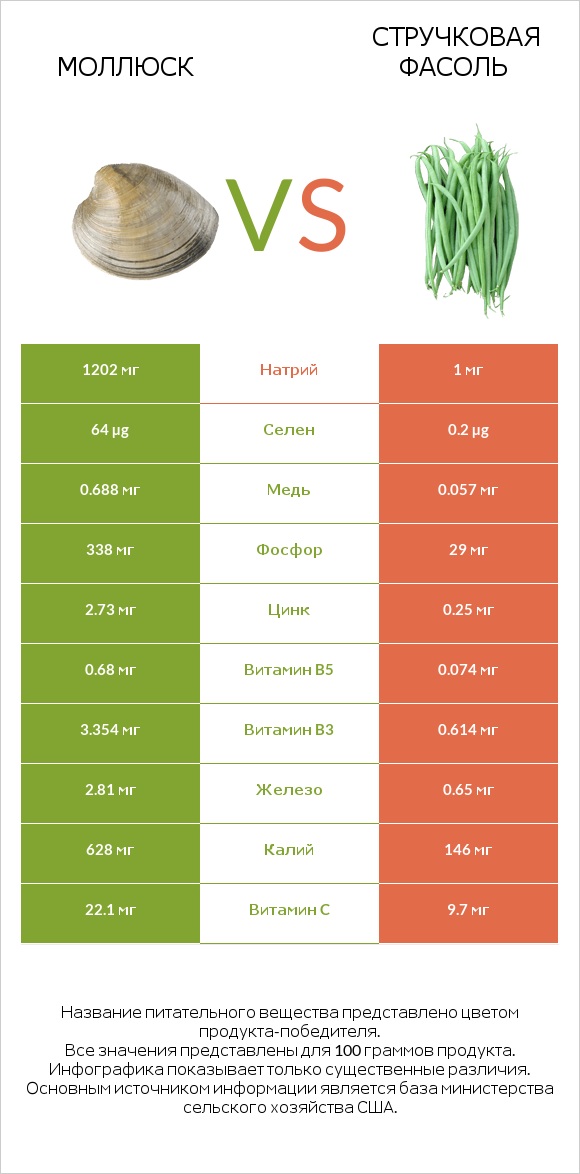 Моллюск vs Стручковая фасоль infographic