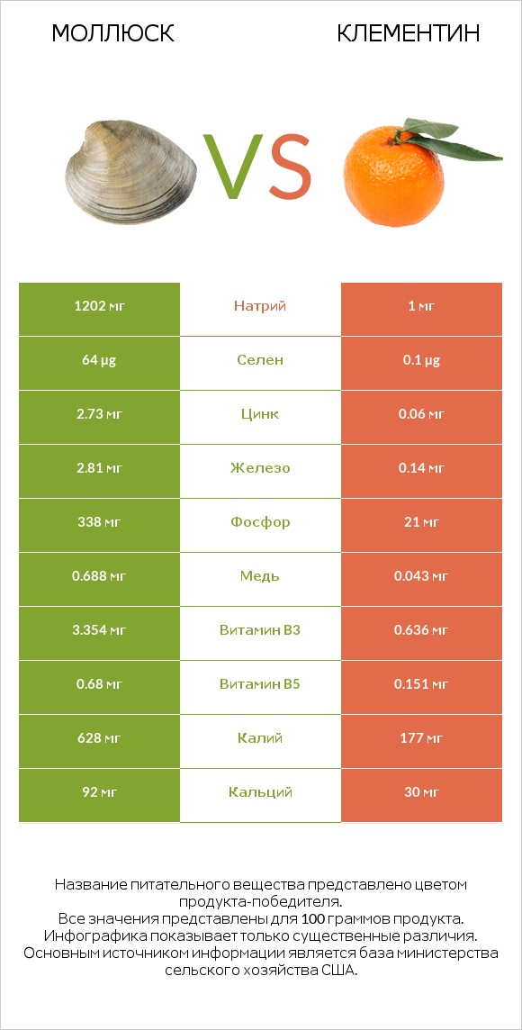 Моллюск vs Клементин infographic