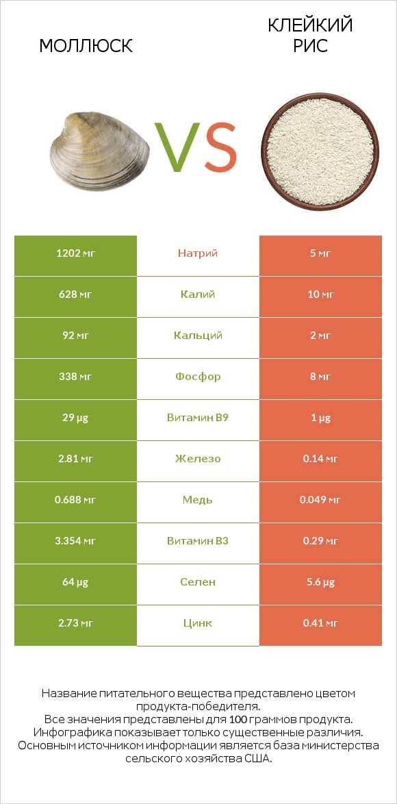 Моллюск vs Клейкий рис infographic