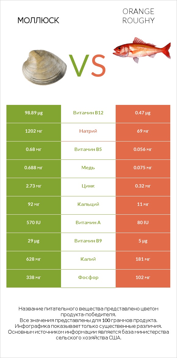 Моллюск vs Orange roughy infographic