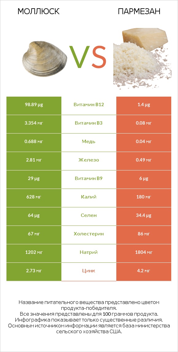 Моллюск vs Пармезан infographic