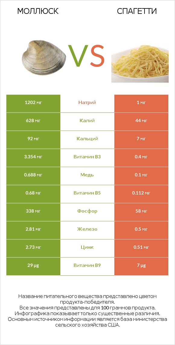 Моллюск vs Спагетти infographic