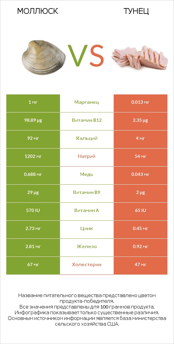 Моллюск vs Тунец infographic