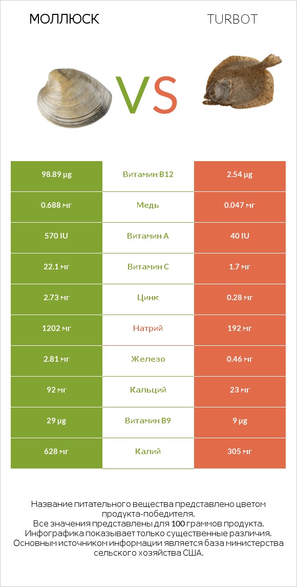 Моллюск vs Turbot infographic