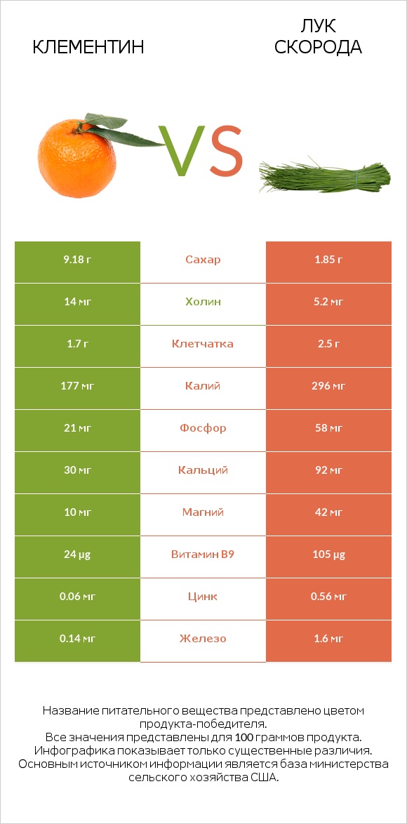 Клементин vs Лук скорода infographic