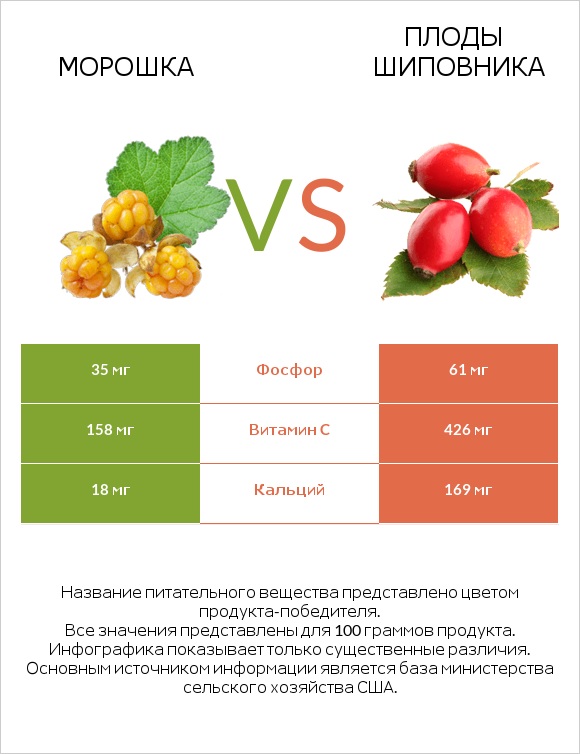 Морошка vs Плоды шиповника infographic