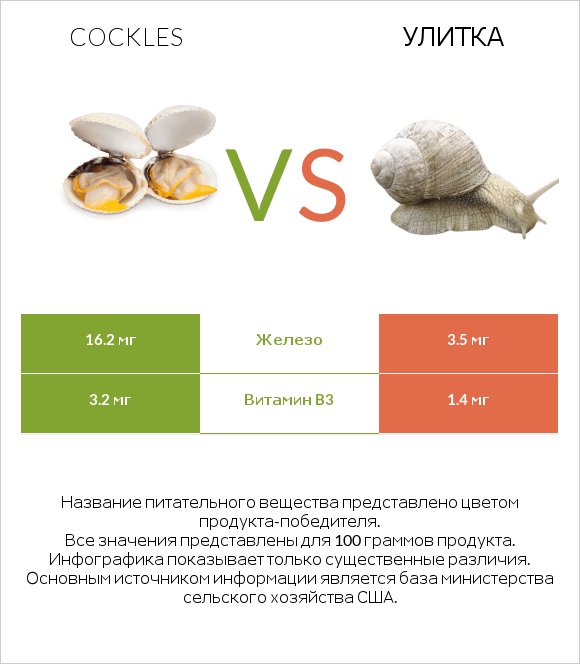 Cockles vs Улитка infographic