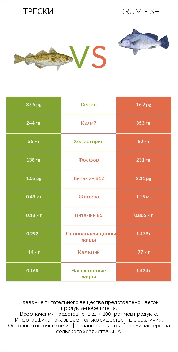 Трески vs Drum fish infographic