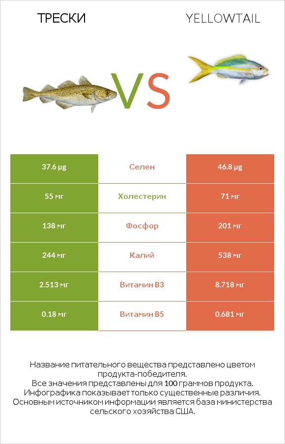 Трески vs Yellowtail infographic