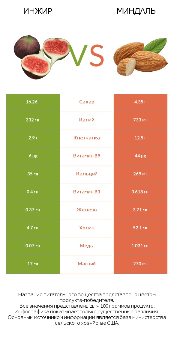 Инжир vs Миндаль infographic