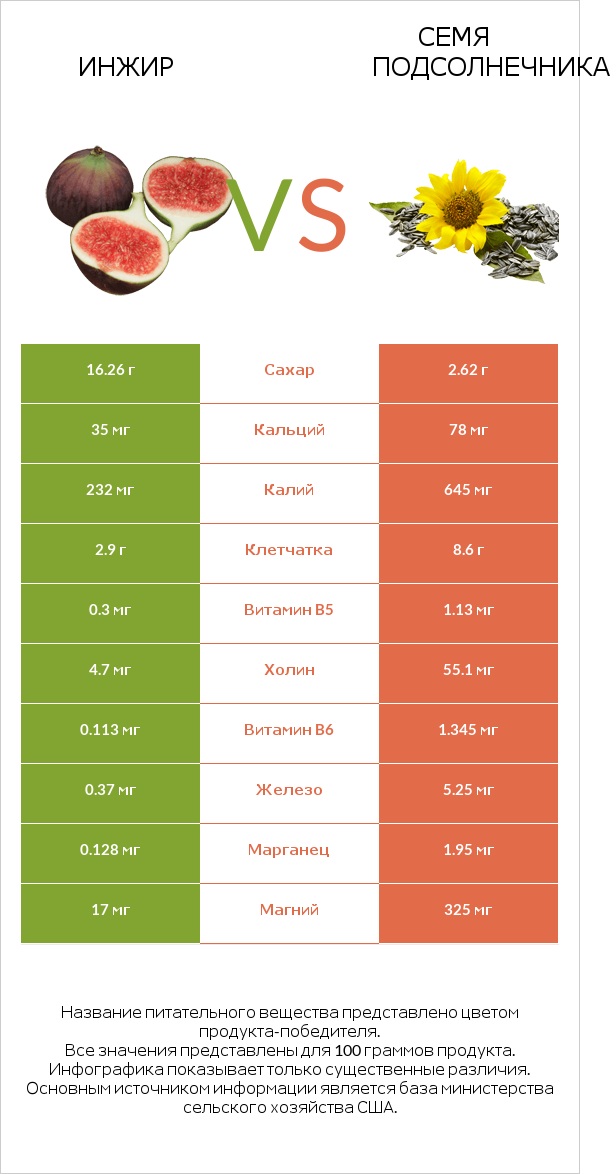 Инжир vs Семя подсолнечника infographic