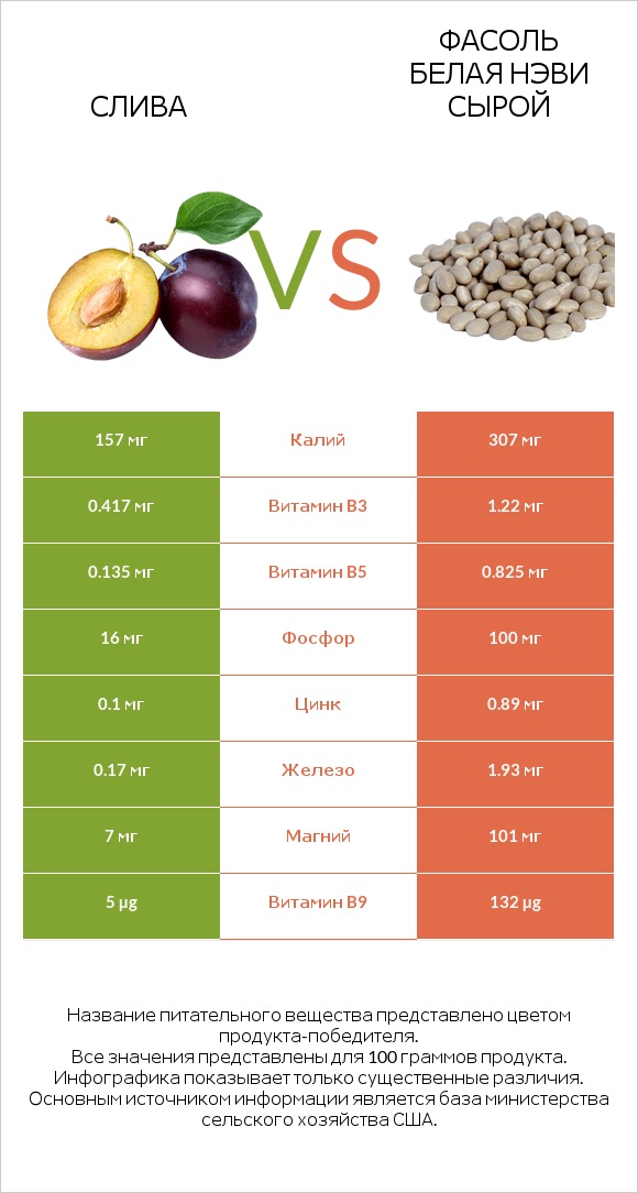 Слива vs Фасоль белая нэви сырой infographic