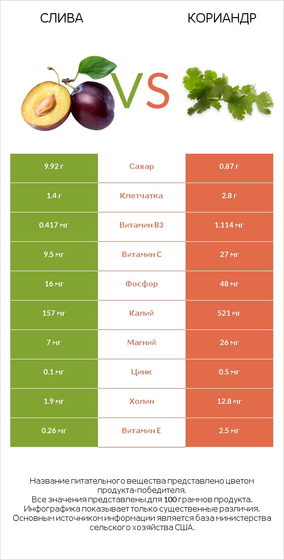 Слива vs Кориандр infographic