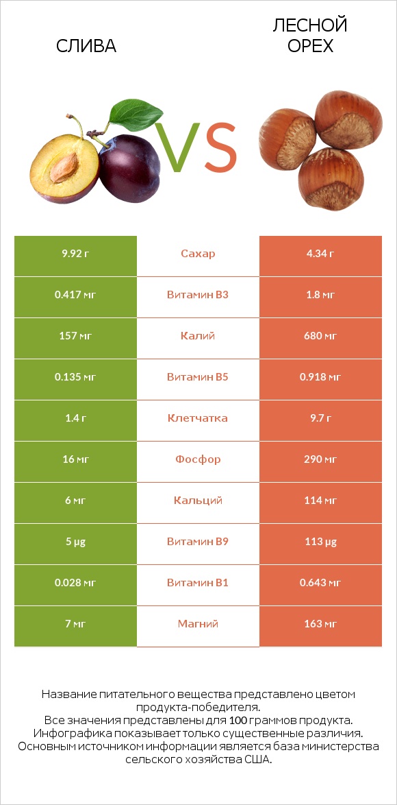 Слива vs Лесной орех infographic