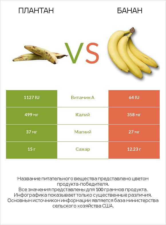 Плантан vs Банан infographic