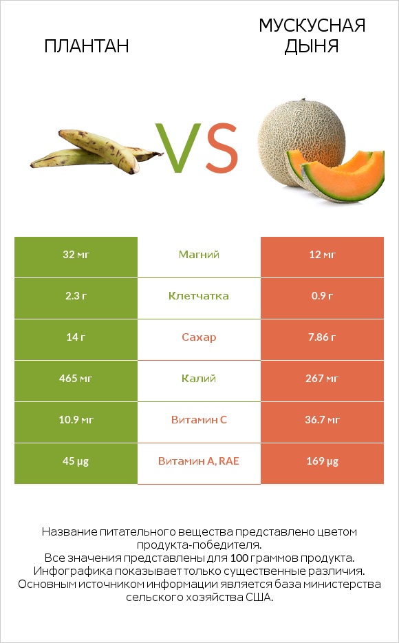 Плантан vs Мускусная дыня infographic