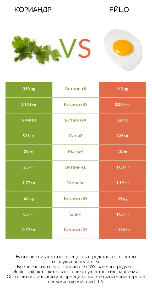 Кориандр vs Яйцо infographic