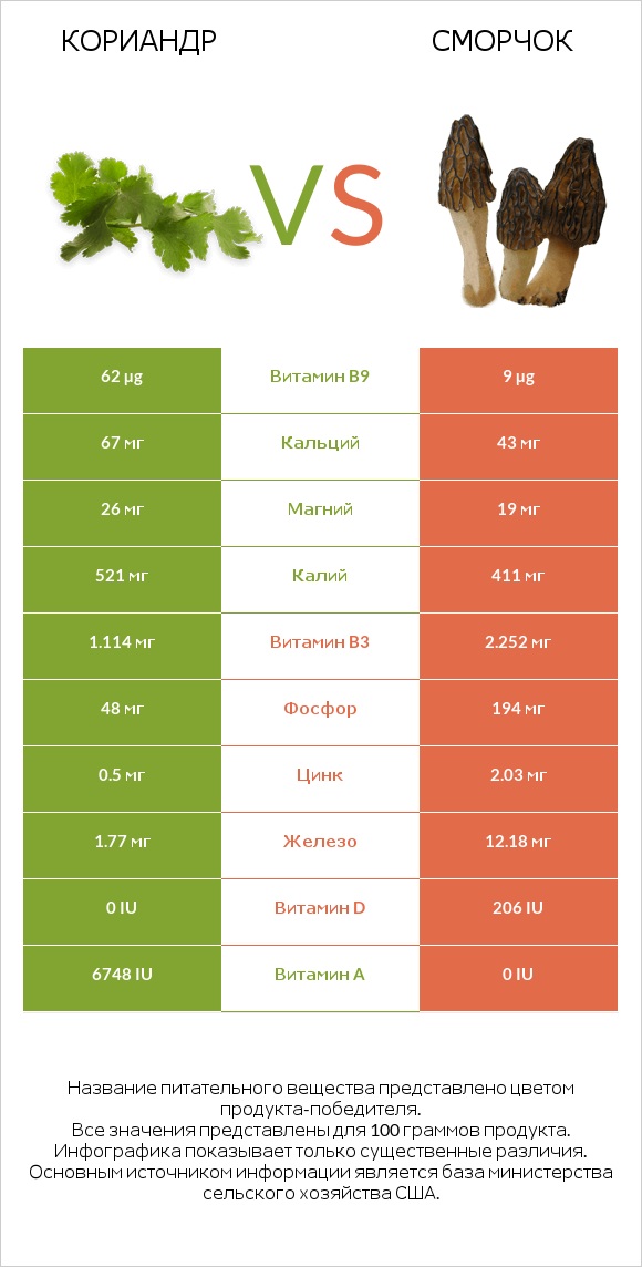 Кориандр vs Сморчок infographic