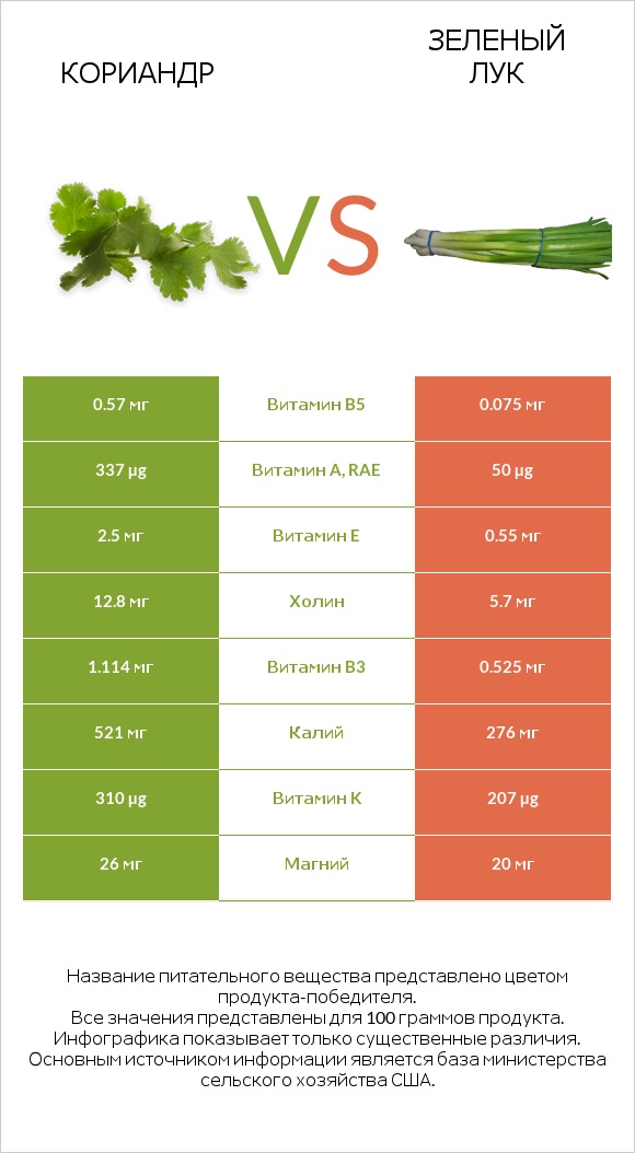 Кориандр vs Зеленый лук infographic