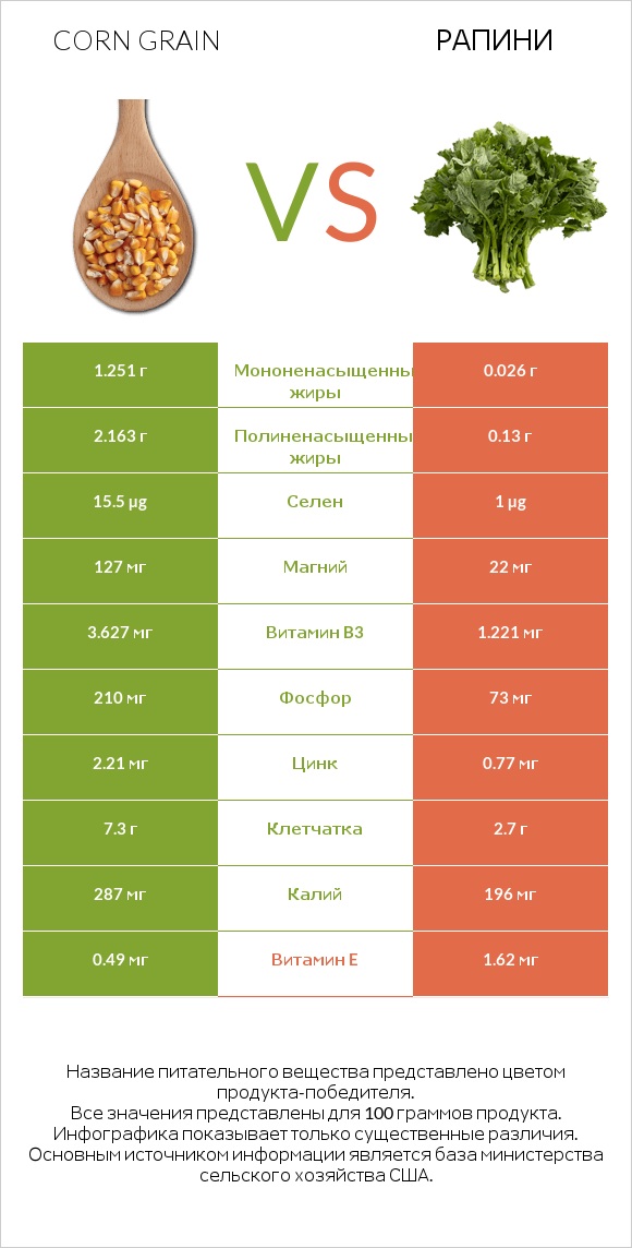 Corn grain vs Рапини infographic