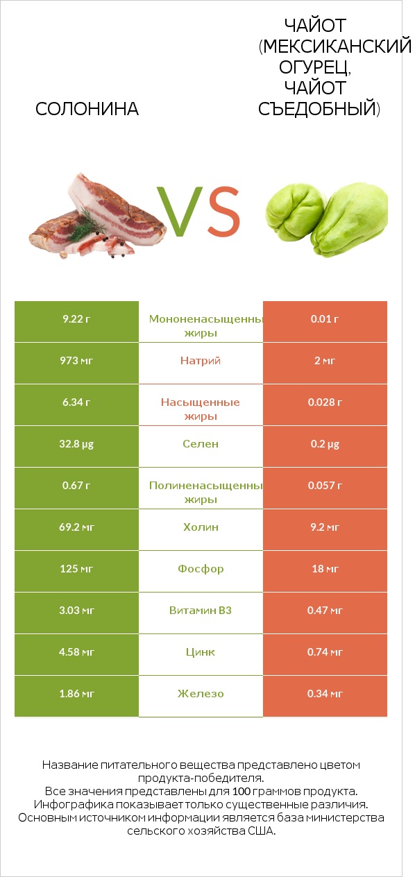 Солонина vs Чайот (мексиканский огурец, чайот съедобный)  infographic