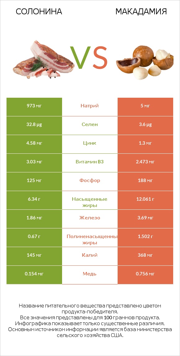 Солонина vs Макадамия infographic