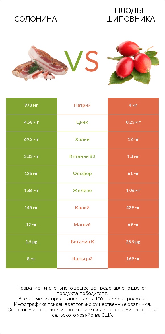 Солонина vs Плоды шиповника infographic
