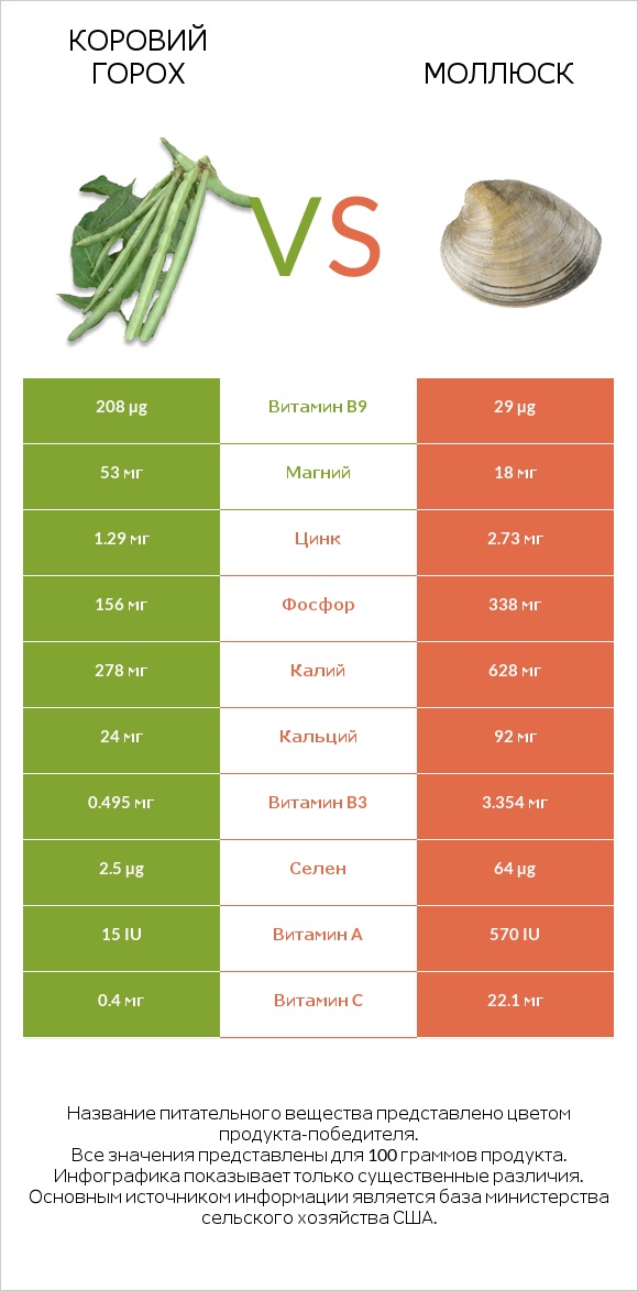 Коровий горох vs Моллюск infographic