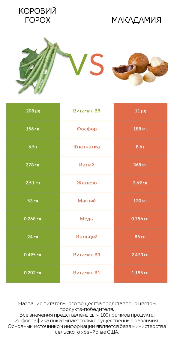 Коровий горох vs Макадамия infographic