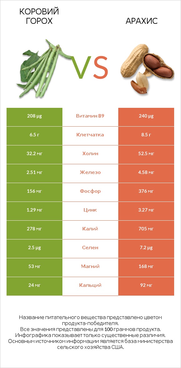 Коровий горох vs Арахис infographic