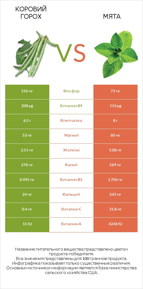 Коровий горох vs Мята infographic