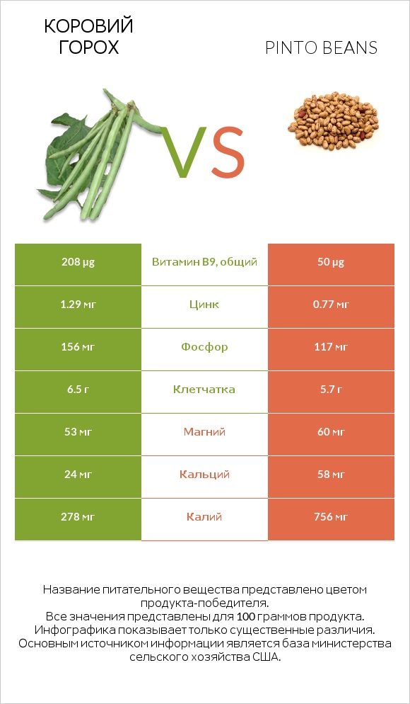 Коровий горох vs Pinto beans infographic