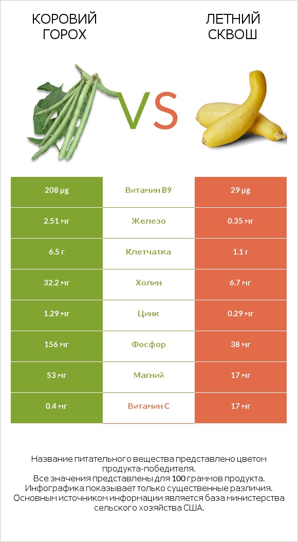 Коровий горох vs Летний сквош infographic