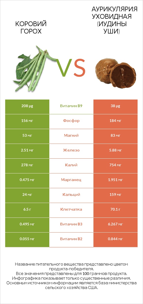 Коровий горох vs Аурикулярия уховидная (Иудины уши) infographic