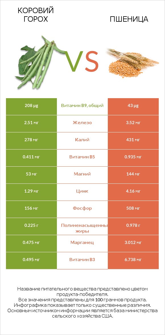 Коровий горох vs Пшеница infographic